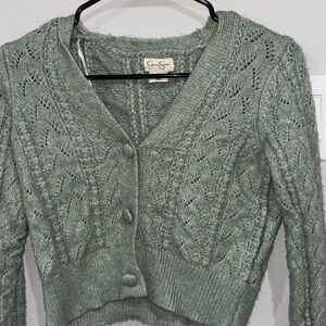 Sage Green Cable Knit Button-Front Sweater